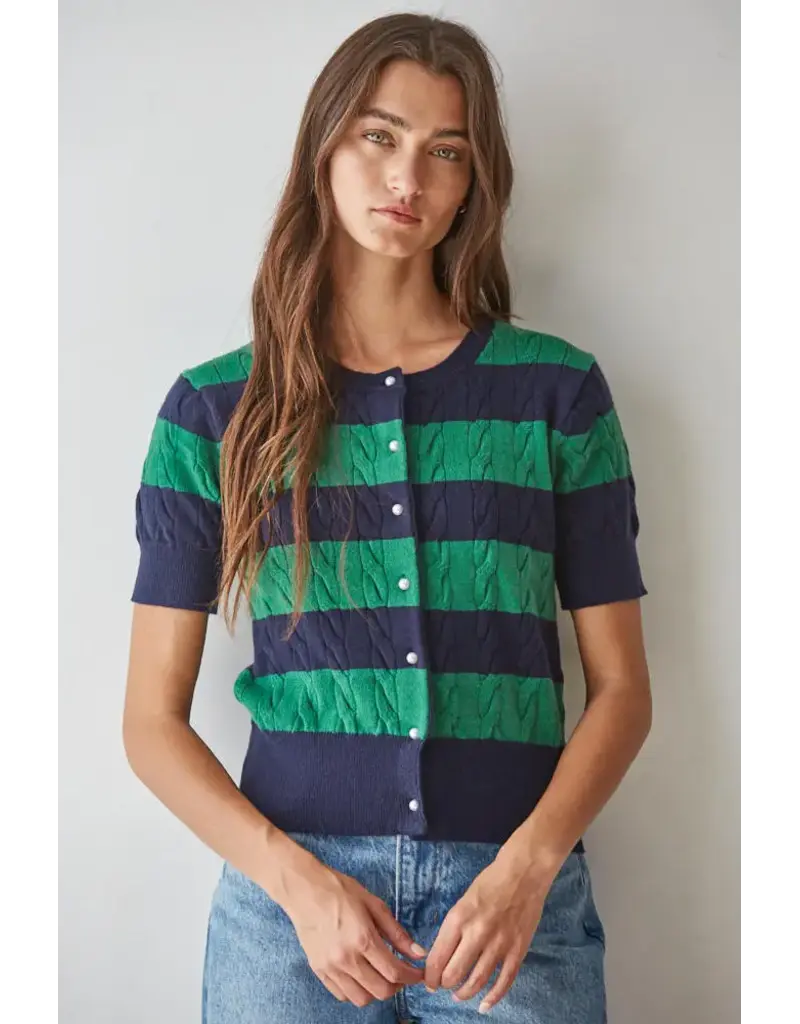By Together Kelly Cable Knit Short Sleeve Cardigan Top