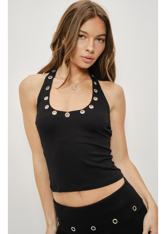 Pretty Garbage Levi Eyelet Halter Top