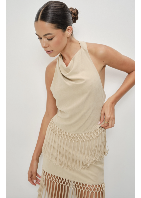 Pretty Garbage Isla Suede Fringe Halter Top