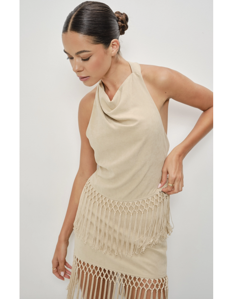 Pretty Garbage Isla Suede Fringe Halter Top