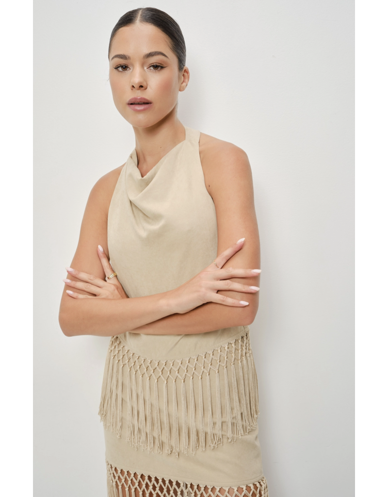 Pretty Garbage Isla Suede Fringe Halter Top