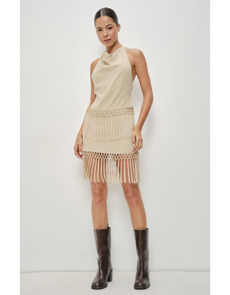 Pretty Garbage Isla Suede Fringe Halter Top