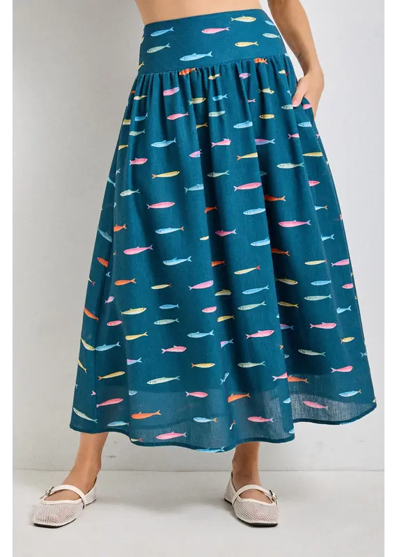 Gone Fishing Smocked Midi Skirt