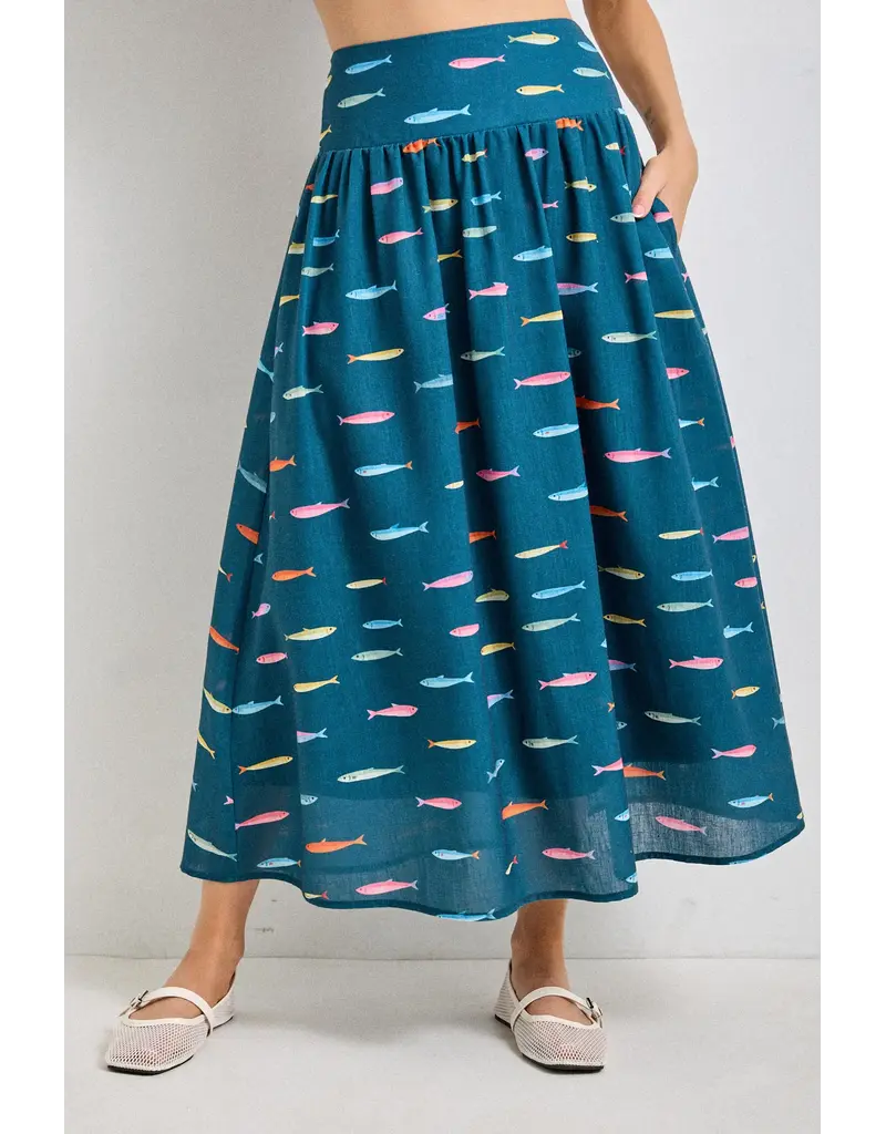 Gone Fishing Smocked Midi Skirt