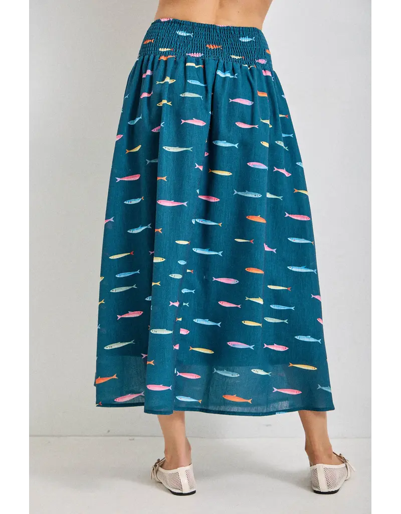 Gone Fishing Smocked Midi Skirt