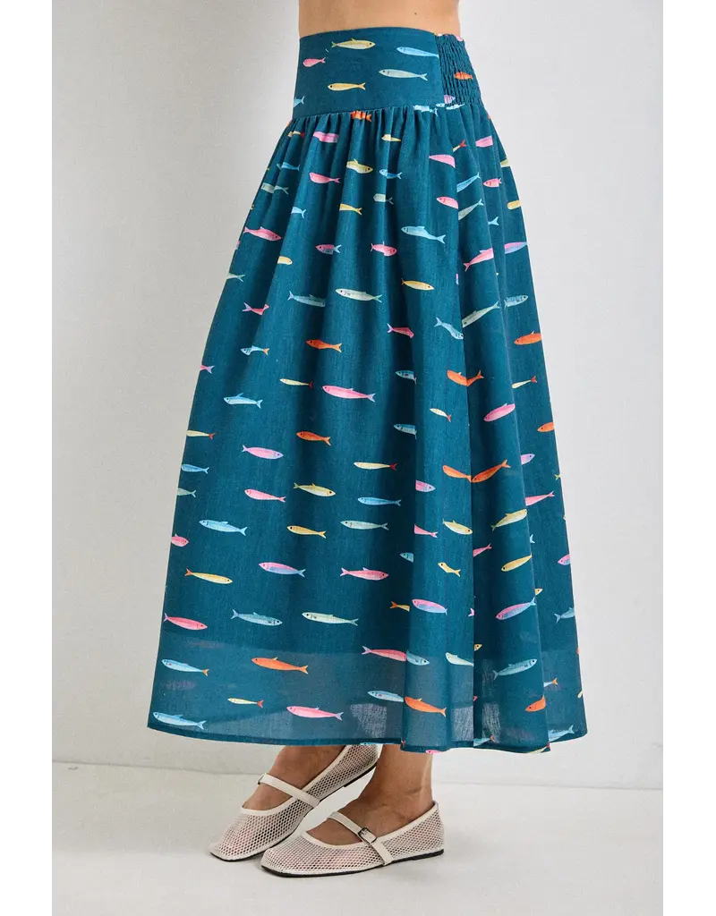 Gone Fishing Smocked Midi Skirt
