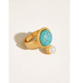 Flanerie Chanson 18K Gold Turquoise Pearl Ring