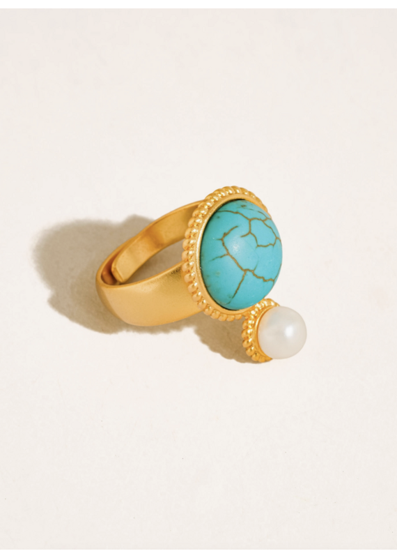 Flanerie Chanson 18K Gold Turquoise Pearl Ring