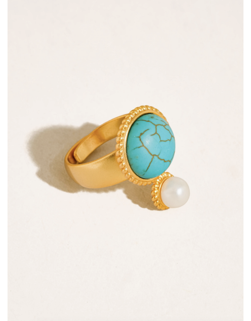 Flanerie Chanson 18K Gold Turquoise Pearl Ring
