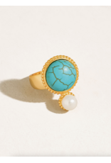 Flanerie Chanson 18K Gold Turquoise Pearl Ring