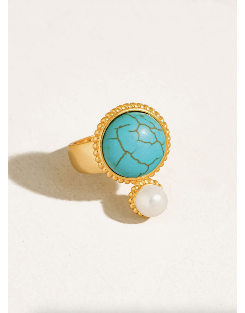Flanerie Chanson 18K Gold Turquoise Pearl Ring