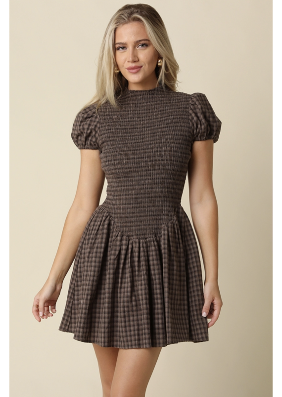 Angela Plaid Smocked Mini Dress