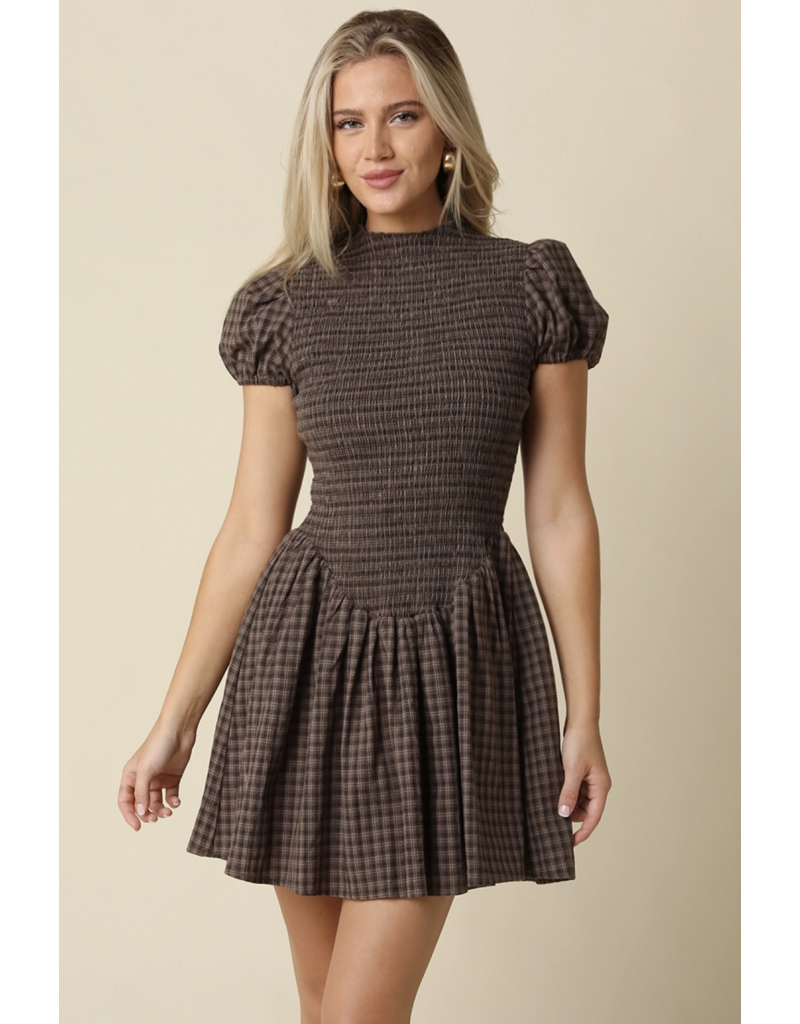 Angela Plaid Smocked Mini Dress