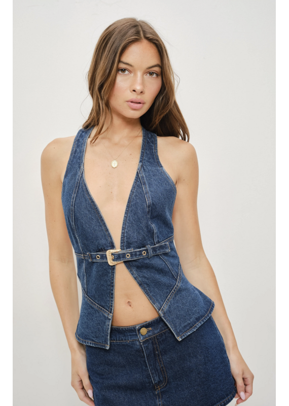 Pretty Garbage Ezra Denim Buckle Top