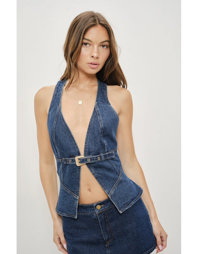 Pretty Garbage Ezra Denim Buckle Top