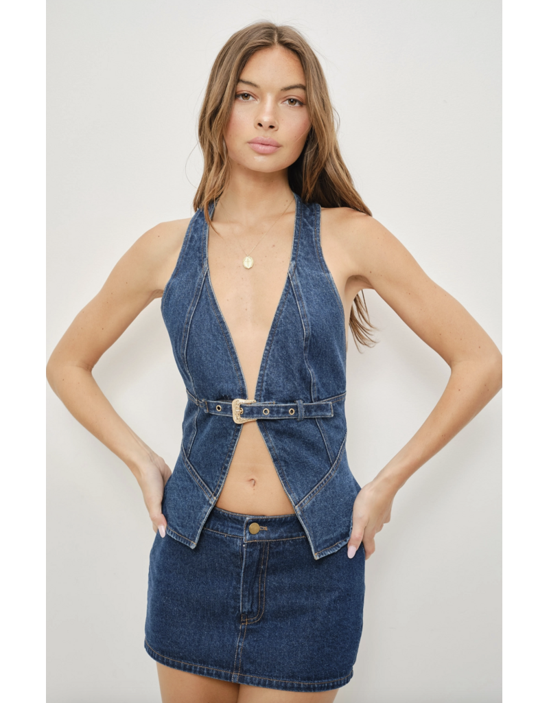Pretty Garbage Ezra Denim Buckle Top