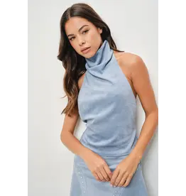 Pretty Garbage Bailey Suede Cowl Neck Halter Top