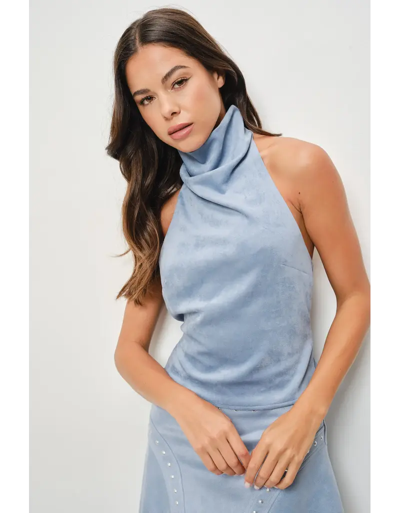 Pretty Garbage Bailey Suede Cowl Neck Halter Top
