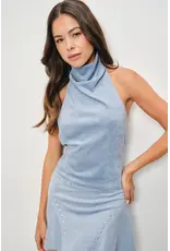 Pretty Garbage Bailey Suede Cowl Neck Halter Top