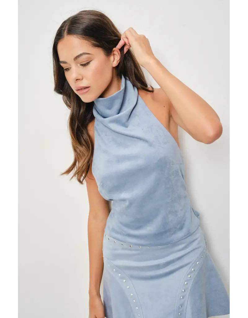Pretty Garbage Bailey Suede Cowl Neck Halter Top