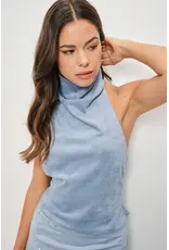Pretty Garbage Bailey Suede Cowl Neck Halter Top
