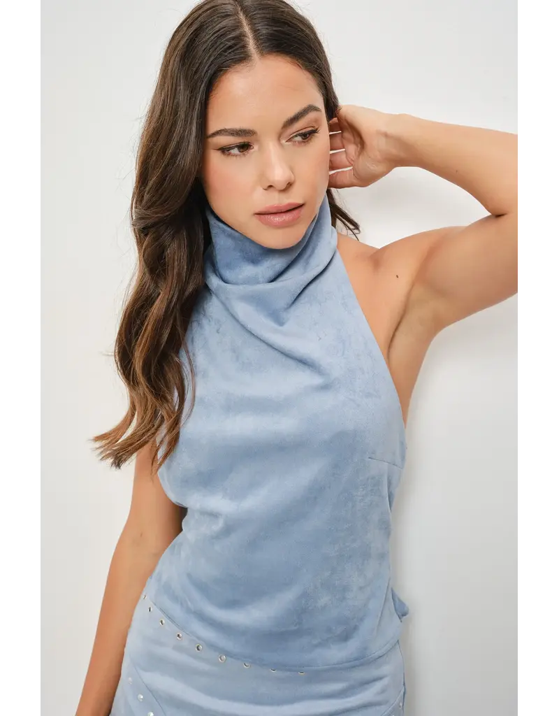Pretty Garbage Bailey Suede Cowl Neck Halter Top