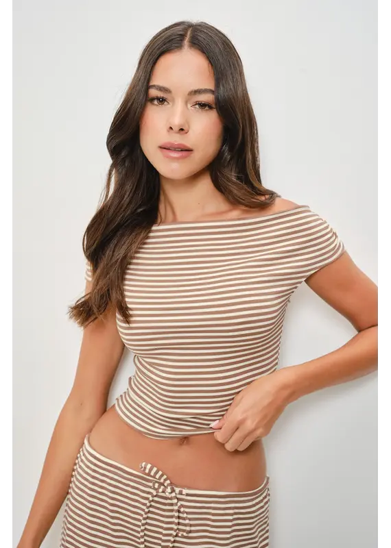 Pretty Garbage Devin Off Shoulder Striped Top