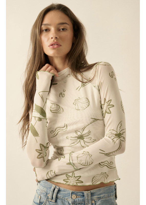 Nautical Mesh Long Sleeve Top