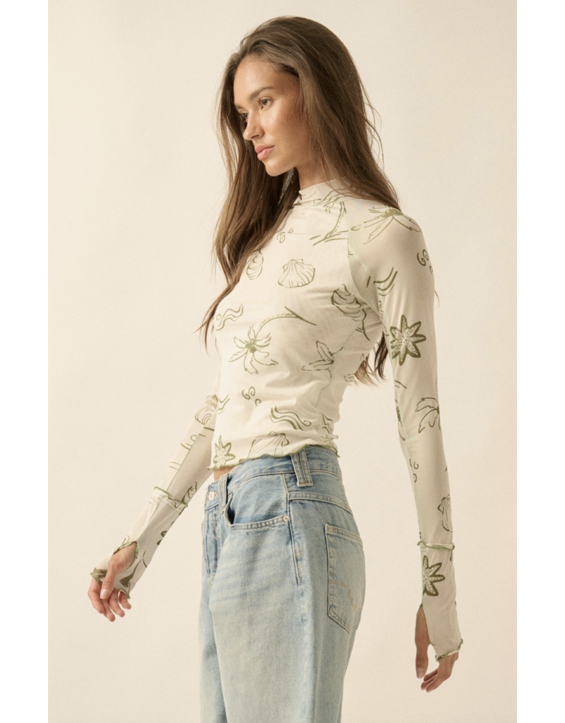 Nautical Mesh Long Sleeve Top