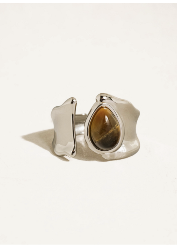 Flanerie Jaspe Silver Non-Tarnish Tiger Eye Ring