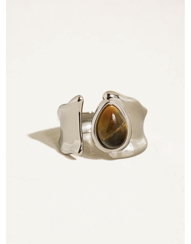 Flanerie Jaspe Silver Non-Tarnish Tiger Eye Ring