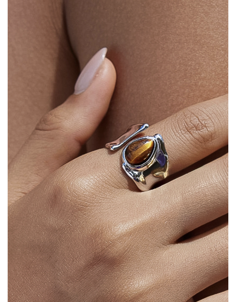 Flanerie Jaspe Silver Non-Tarnish Tiger Eye Ring