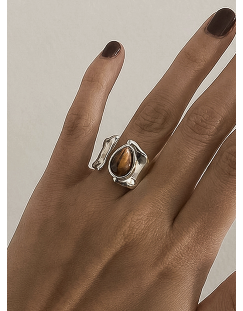 Flanerie Jaspe Silver Non-Tarnish Tiger Eye Ring