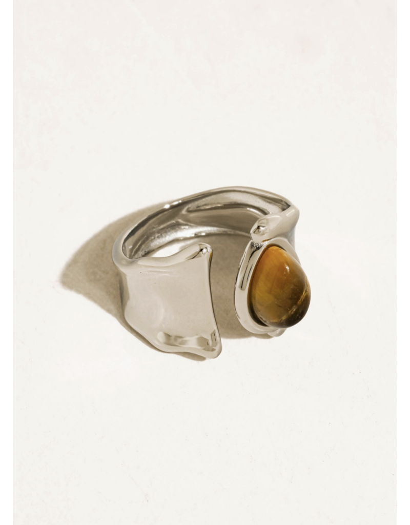 Flanerie Jaspe Silver Non-Tarnish Tiger Eye Ring