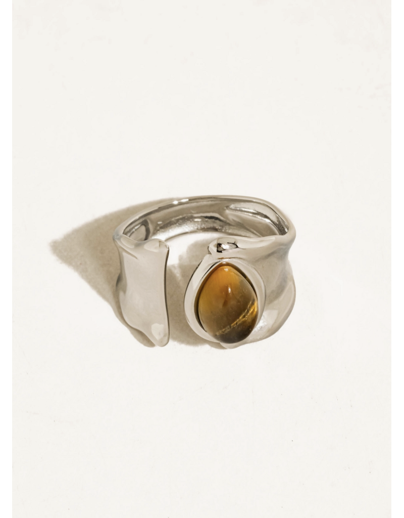 Flanerie Jaspe Silver Non-Tarnish Tiger Eye Ring