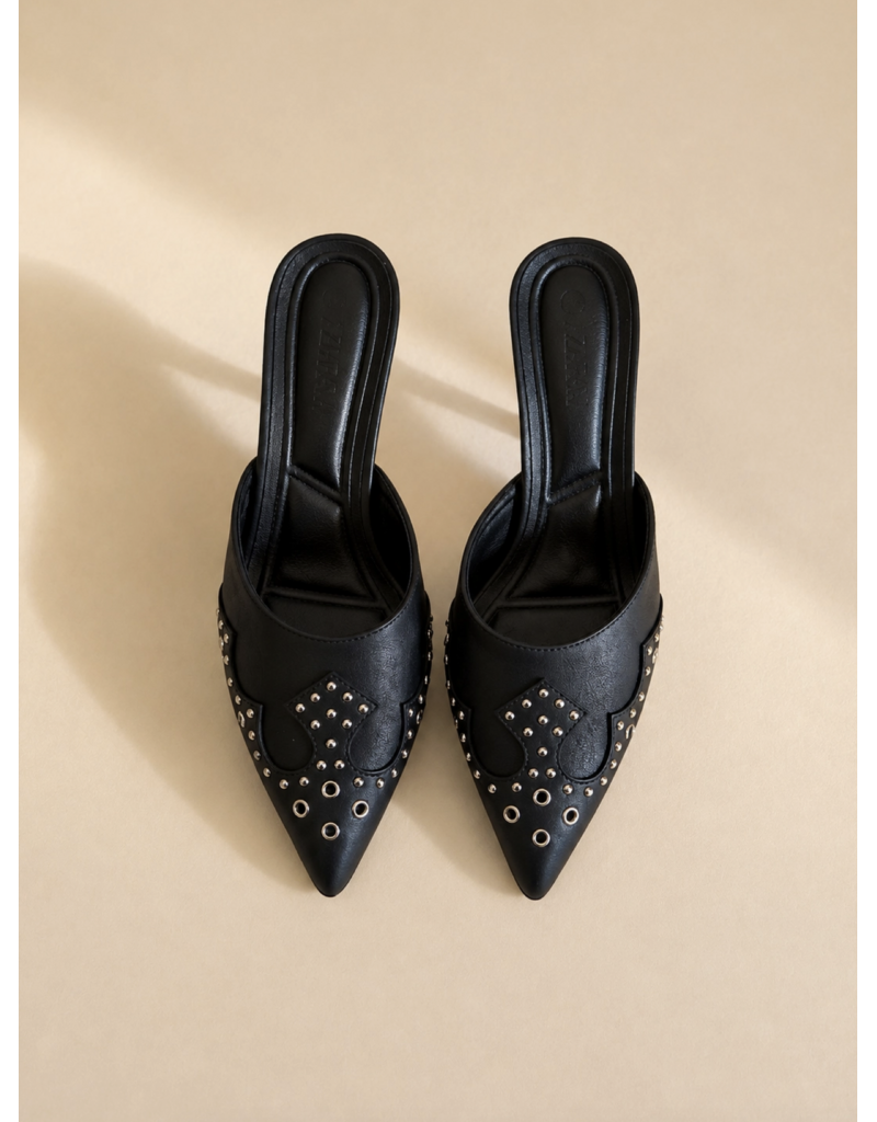 Azarayah Footwear No Time Western Studded Pointy Kitten Heel