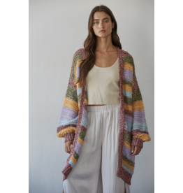 By Together Kayla Striped Long Cardigan