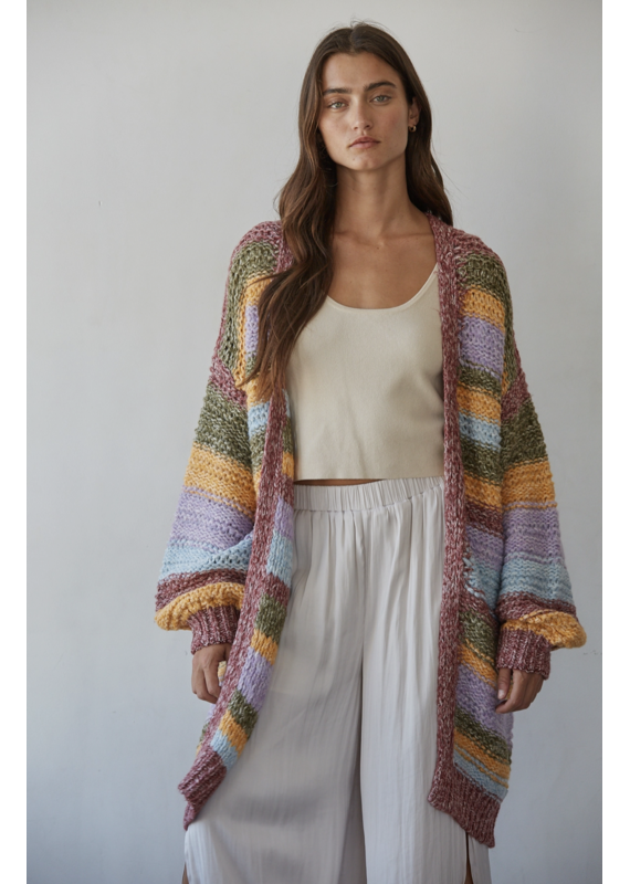 By Together Kayla Striped Long Cardigan