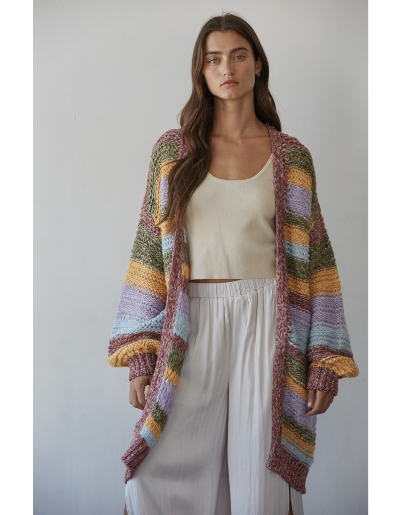 By Together Kayla Striped Long Cardigan