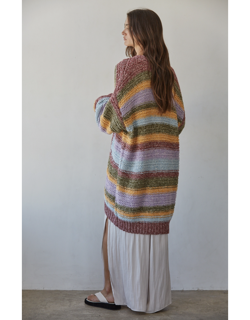 By Together Kayla Striped Long Cardigan