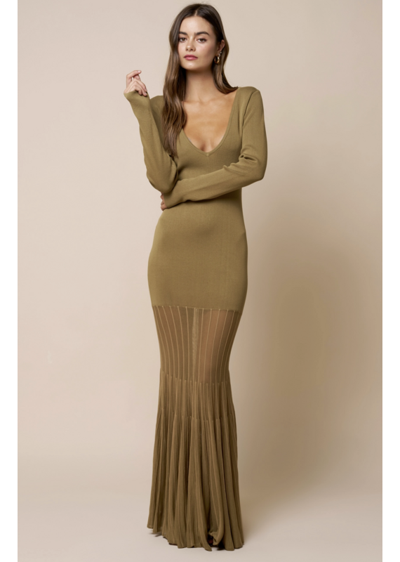 Olivia Plunging Long Sleeve Maxi Dress