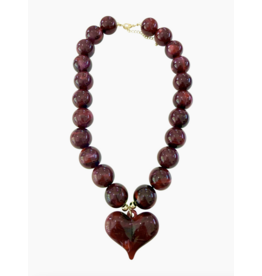 Kaiden Chunky Beaded Necklace with Heart Charm