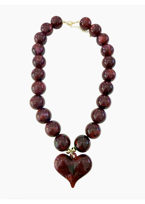Kaiden Chunky Beaded Necklace with Heart Charm