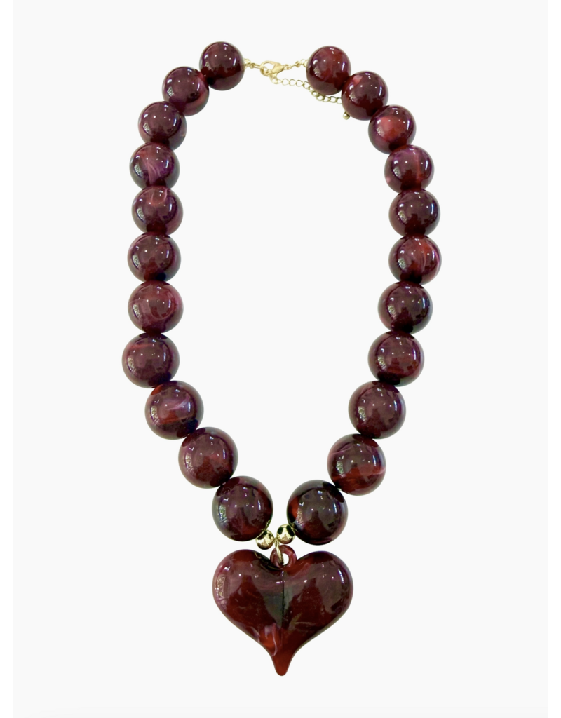Kaiden Chunky Beaded Necklace with Heart Charm