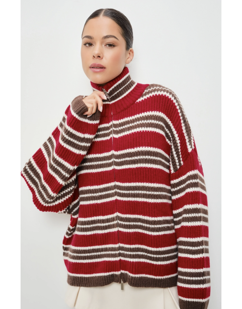 Pretty Garbage Ari Striped Zip Up Sweater
