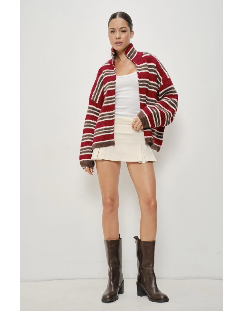 Pretty Garbage Ari Striped Zip Up Sweater