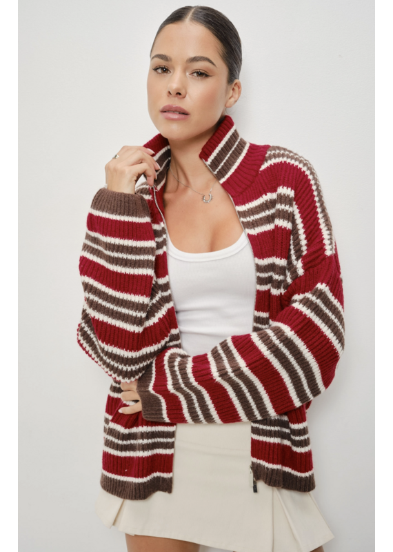 Pretty Garbage Ari Striped Zip Up Sweater