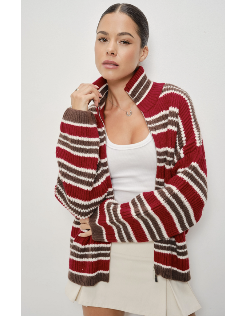 Pretty Garbage Ari Striped Zip Up Sweater