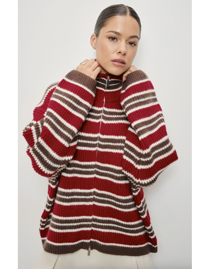 Pretty Garbage Ari Striped Zip Up Sweater