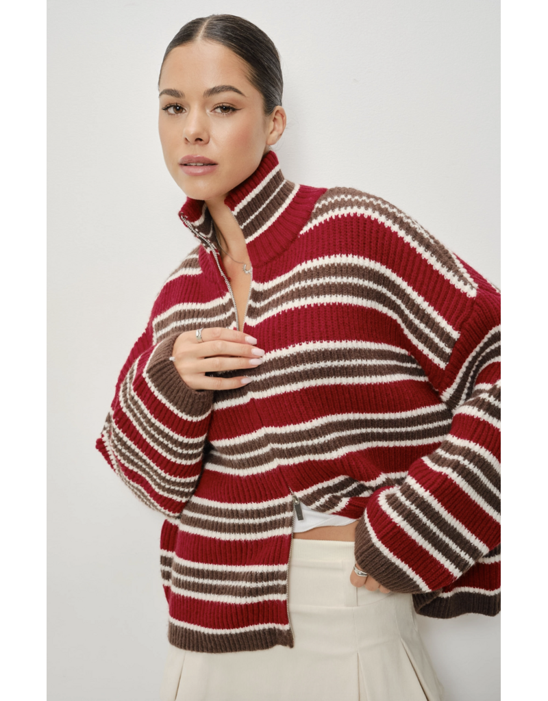 Pretty Garbage Ari Striped Zip Up Sweater